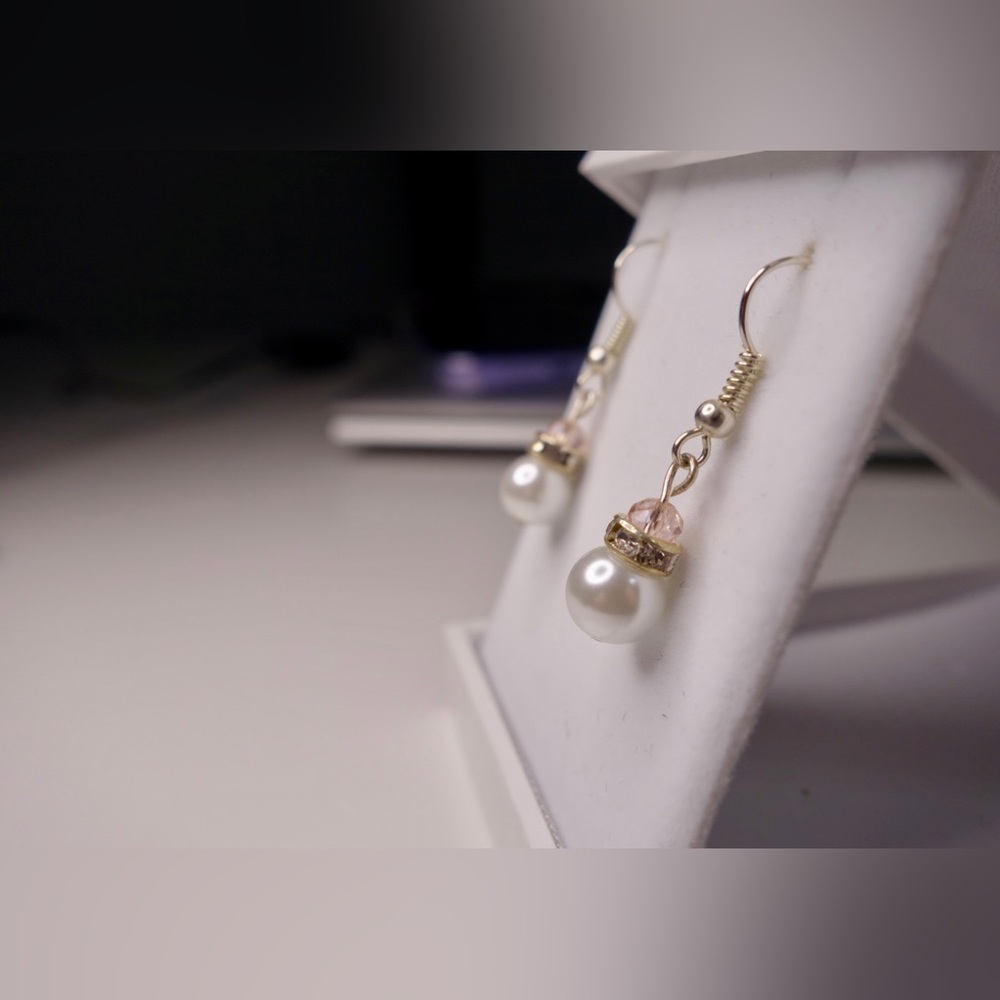 Handcrafted Light Pink Crystal Glass Bead Earrings